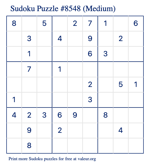 Free Printable Medium Sudoku Puzzle number 8548