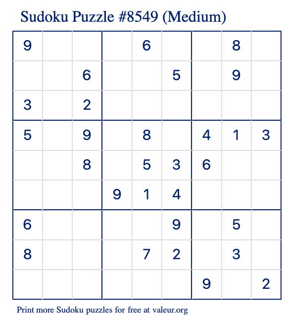 Free Printable Medium Sudoku Puzzle number 8549