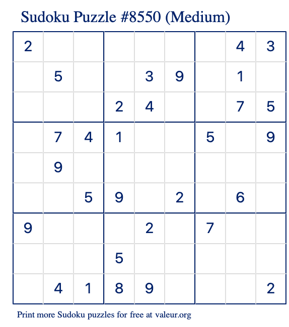 Free Printable Medium Sudoku Puzzle number 8550