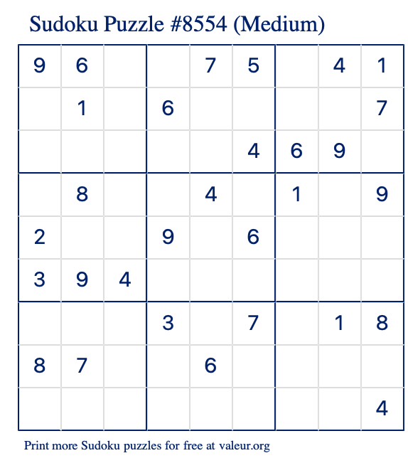 Free Printable Medium Sudoku Puzzle number 8554