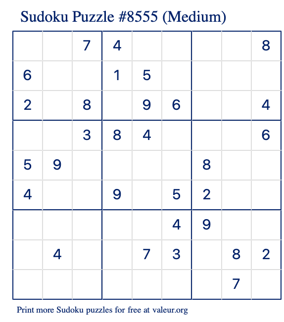 Free Printable Medium Sudoku Puzzle number 8555