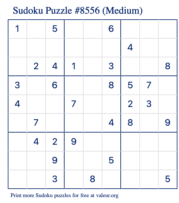 Free Printable Medium Sudoku Puzzle number 8556