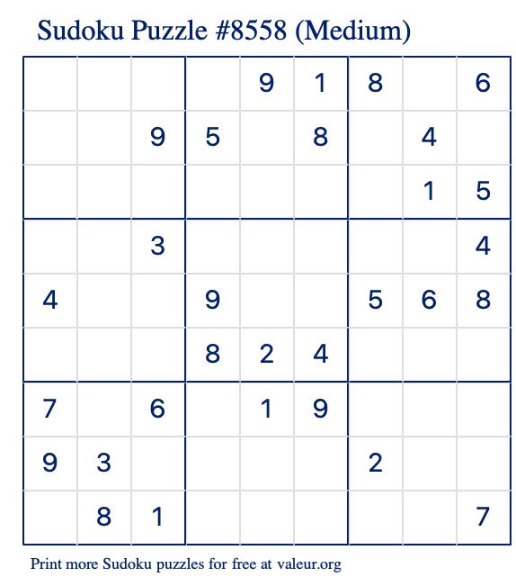 Free Printable Medium Sudoku Puzzle number 8558