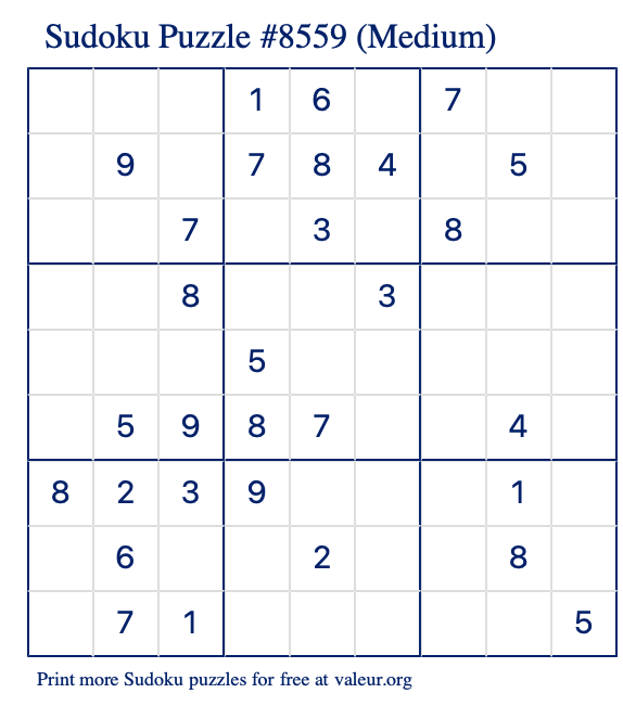 Free Printable Medium Sudoku Puzzle number 8559