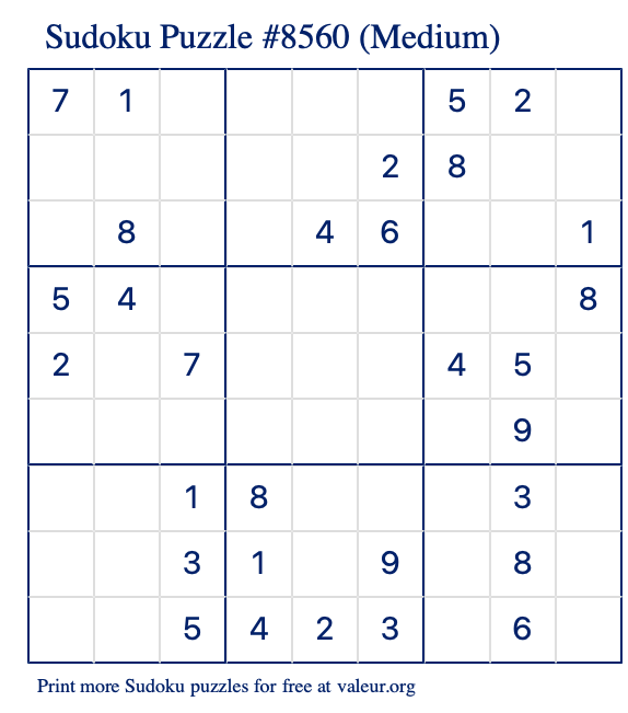 Free Printable Medium Sudoku Puzzle number 8560