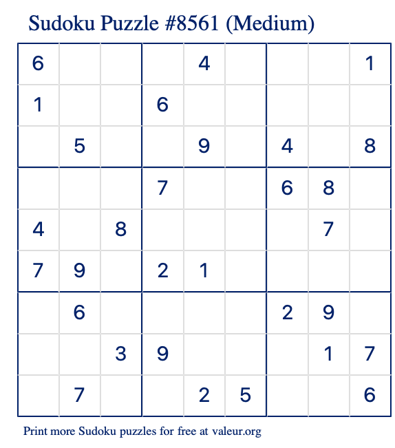 Free Printable Medium Sudoku Puzzle number 8561