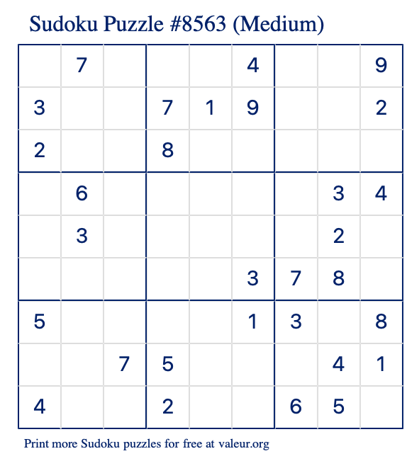 Free Printable Medium Sudoku Puzzle number 8563