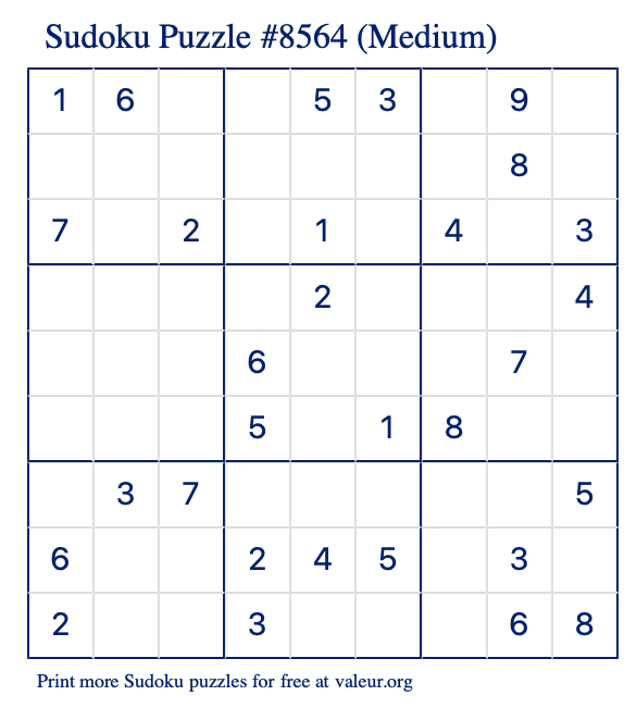 Free Printable Medium Sudoku Puzzle number 8564