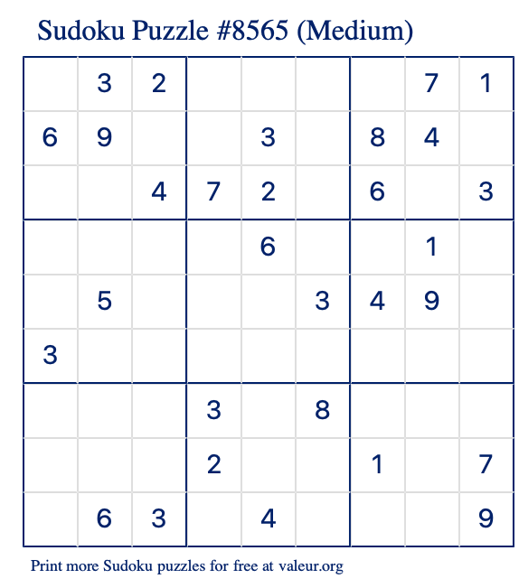 Free Printable Medium Sudoku Puzzle number 8565