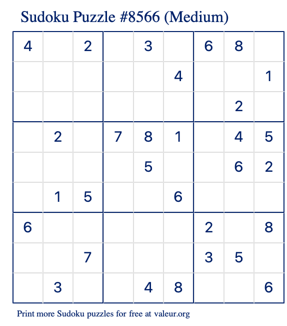 Free Printable Medium Sudoku Puzzle number 8566