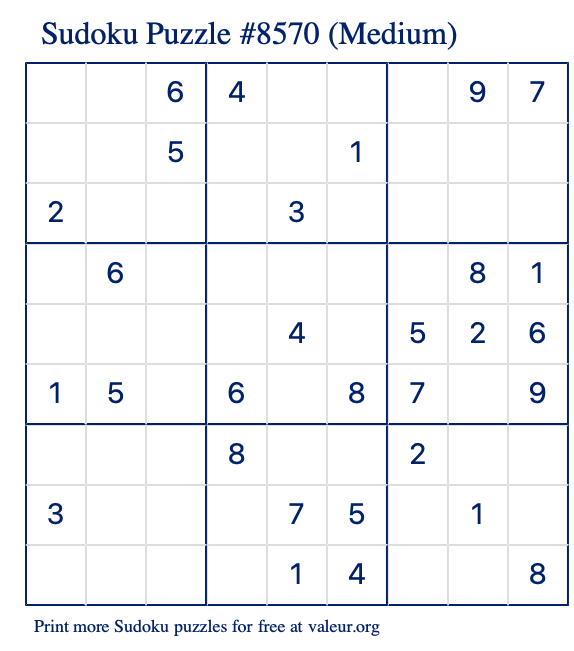 Free Printable Medium Sudoku Puzzle number 8570