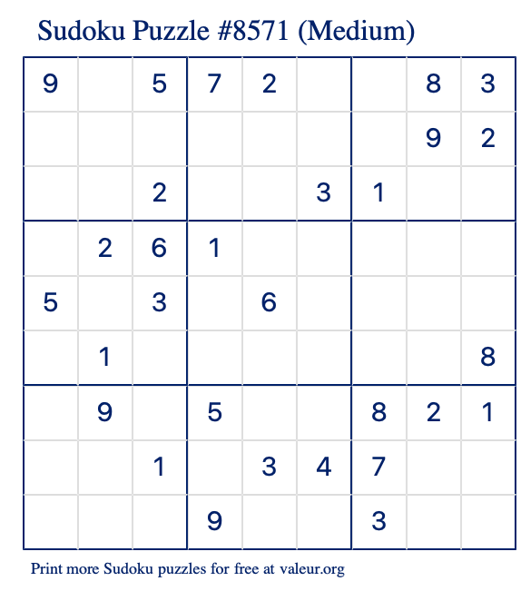 Free Printable Medium Sudoku Puzzle number 8571