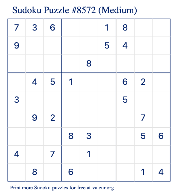 Free Printable Medium Sudoku Puzzle number 8572