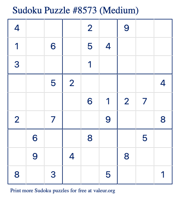 Free Printable Medium Sudoku Puzzle number 8573