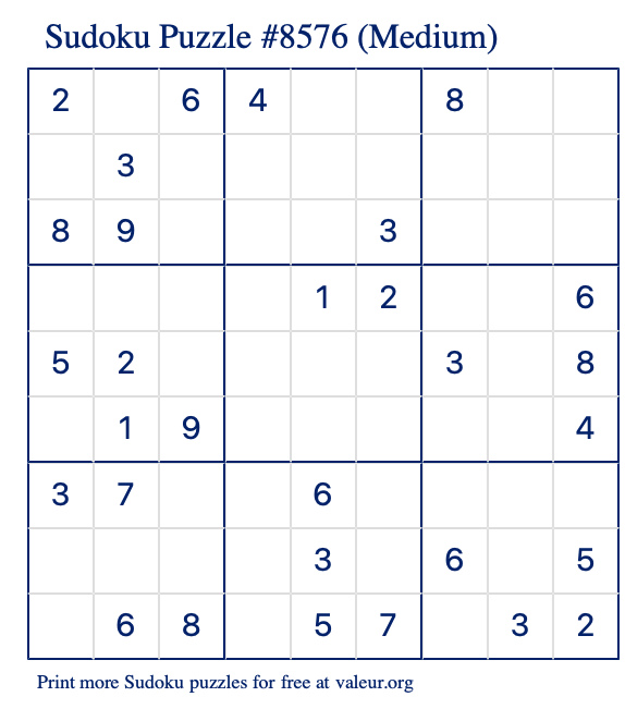 Free Printable Medium Sudoku Puzzle number 8576