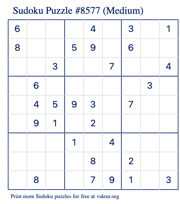 Free Printable Medium Sudoku Puzzle number 8577