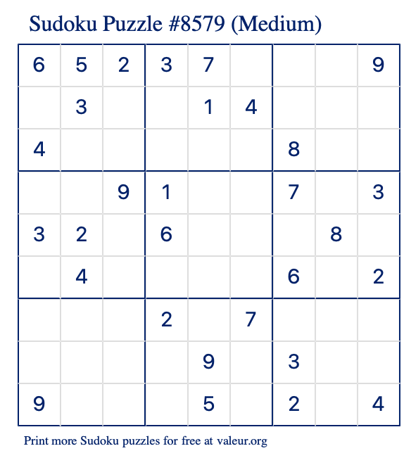 Free Printable Medium Sudoku Puzzle number 8579