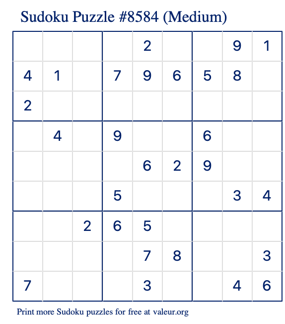Free Printable Medium Sudoku Puzzle number 8584