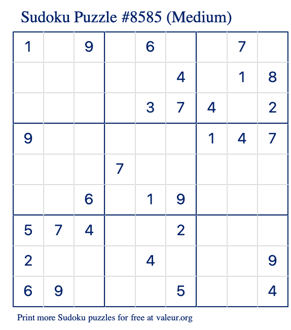 Free Printable Medium Sudoku Puzzle number 8585