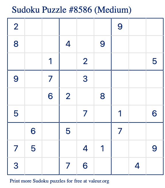 Free Printable Medium Sudoku Puzzle number 8586
