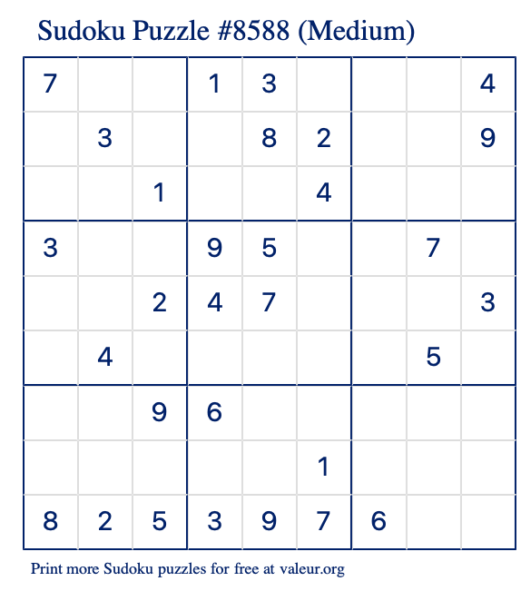 Free Printable Medium Sudoku Puzzle number 8588