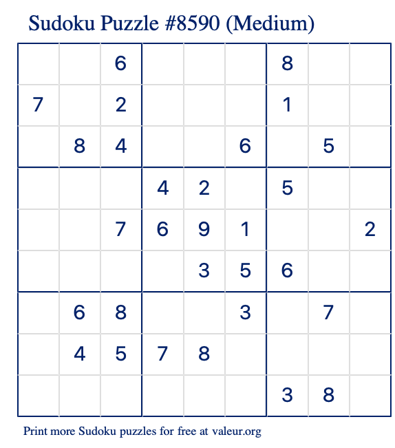 Free Printable Medium Sudoku Puzzle number 8590