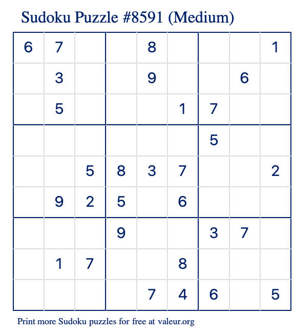 Free Printable Medium Sudoku Puzzle number 8591