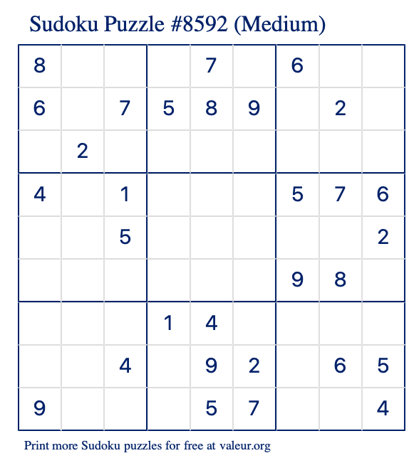 Free Printable Medium Sudoku Puzzle number 8592