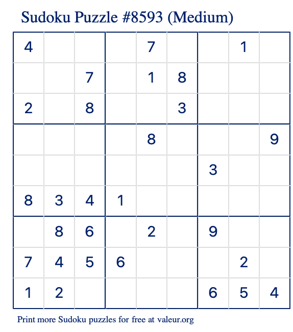 Free Printable Medium Sudoku Puzzle number 8593