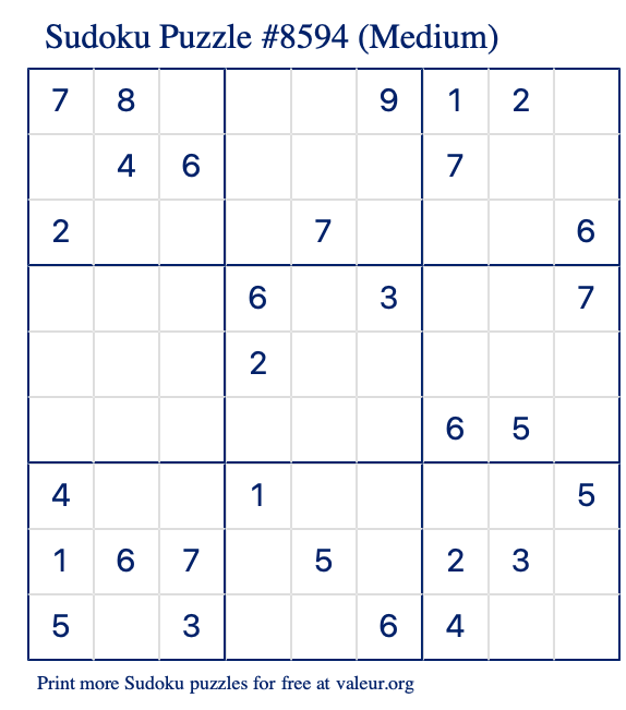 Free Printable Medium Sudoku Puzzle number 8594