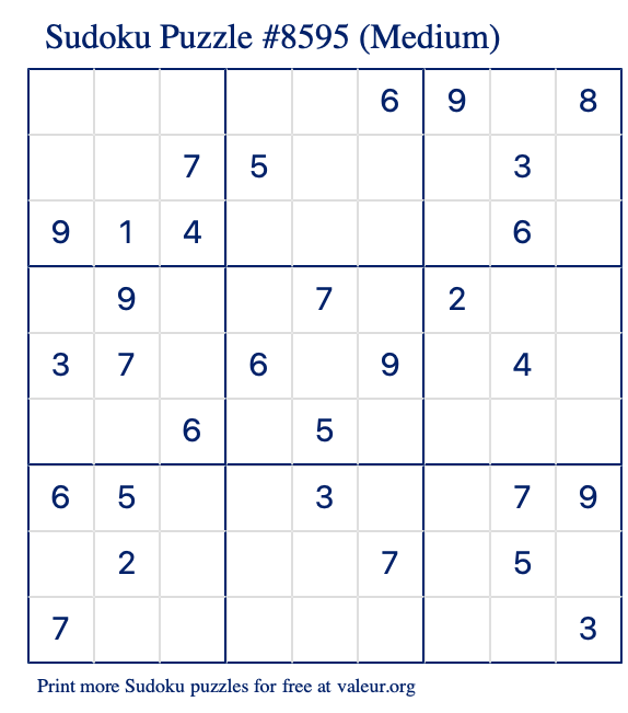 Free Printable Medium Sudoku Puzzle number 8595