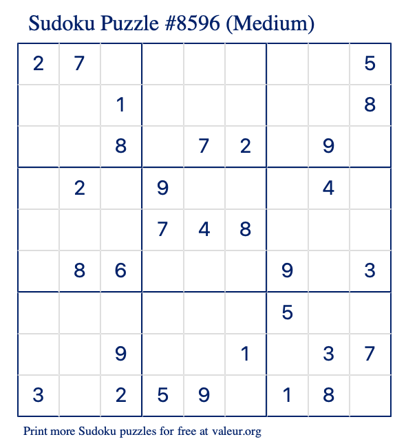 Free Printable Medium Sudoku Puzzle number 8596