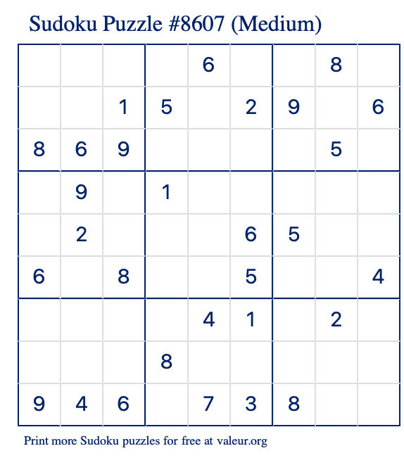 Free Printable Medium Sudoku Puzzle number 8607