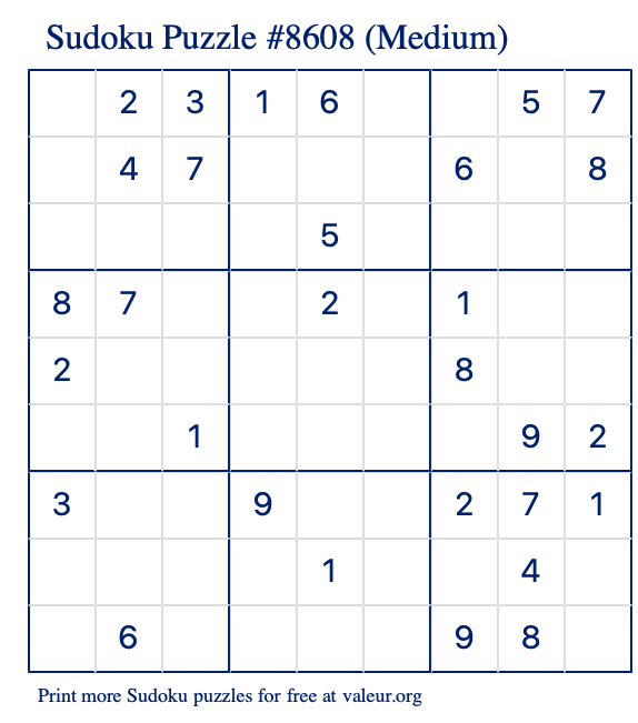 Free Printable Medium Sudoku Puzzle number 8608