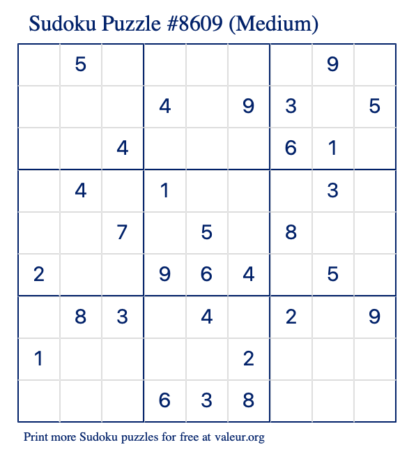 Free Printable Medium Sudoku Puzzle number 8609