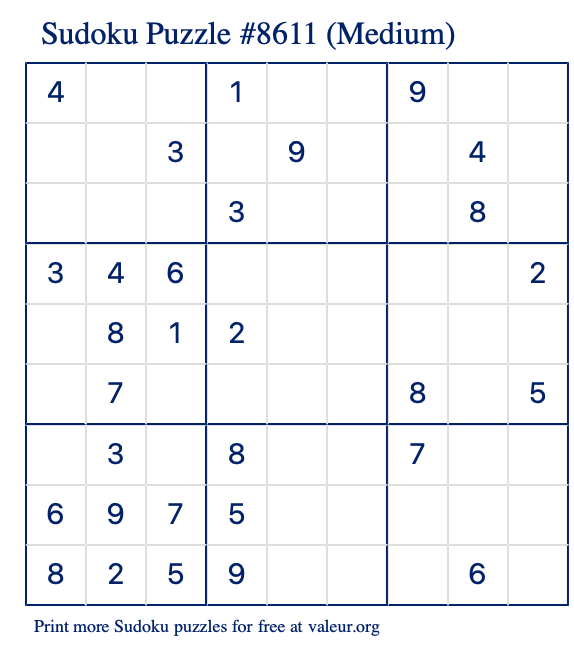 Free Printable Medium Sudoku Puzzle number 8611