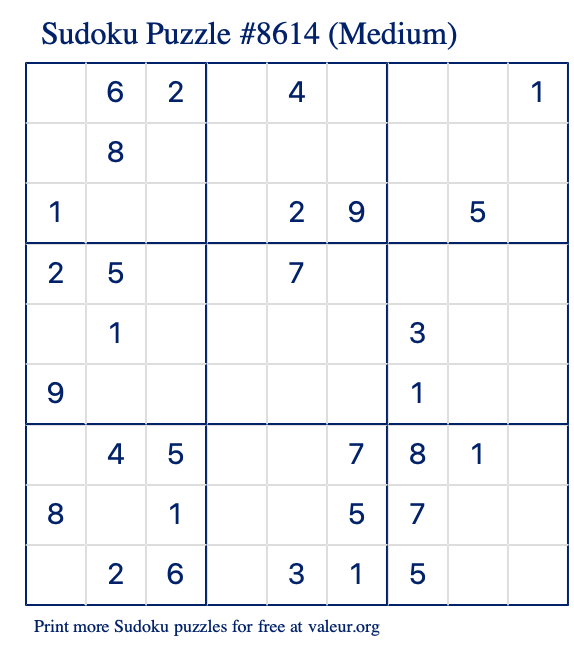 Free Printable Medium Sudoku Puzzle number 8614