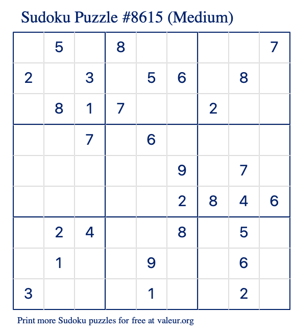 Free Printable Medium Sudoku Puzzle number 8615