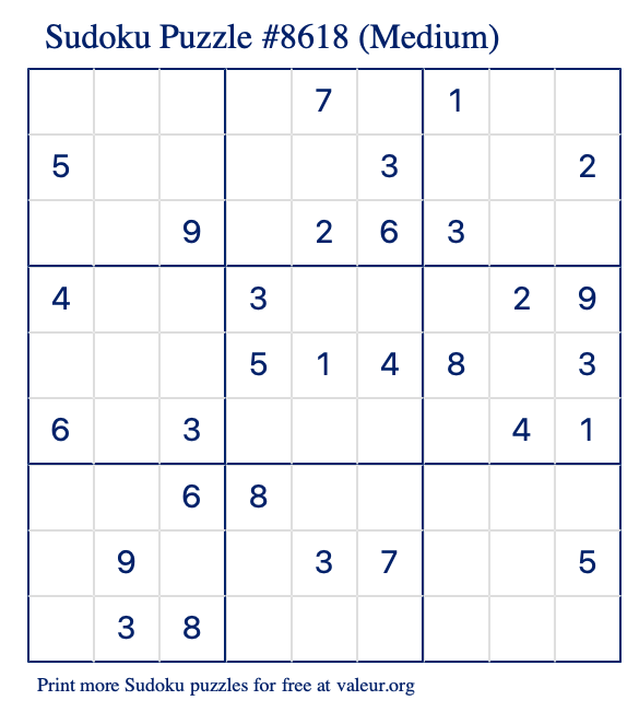Free Printable Medium Sudoku Puzzle number 8618