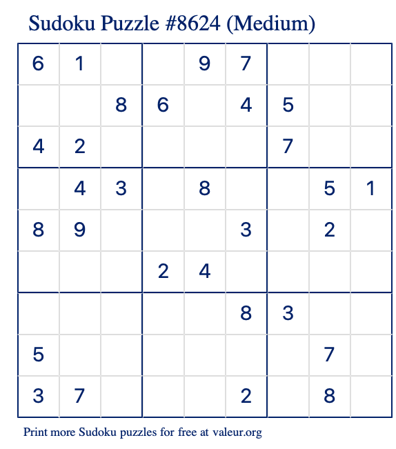Free Printable Medium Sudoku Puzzle number 8624