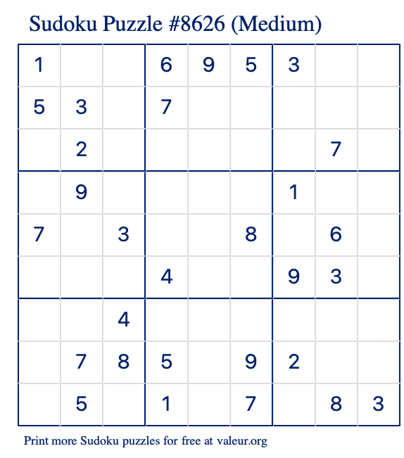 Free Printable Medium Sudoku Puzzle number 8626
