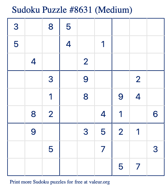 Free Printable Medium Sudoku Puzzle number 8631