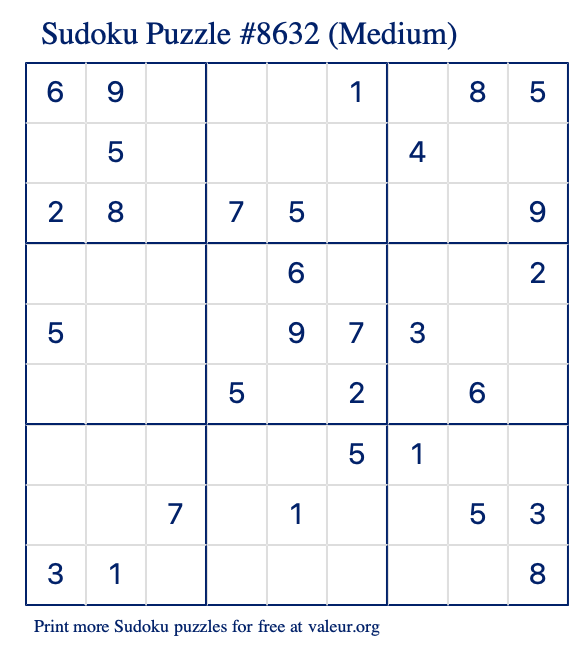 Free Printable Medium Sudoku Puzzle number 8632
