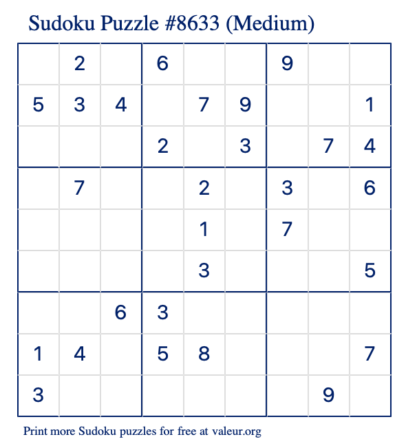 Free Printable Medium Sudoku Puzzle number 8633