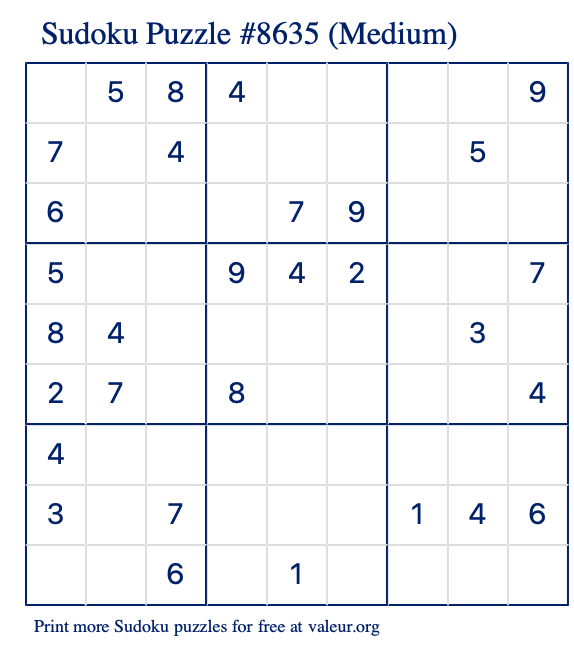 Free Printable Medium Sudoku Puzzle number 8635