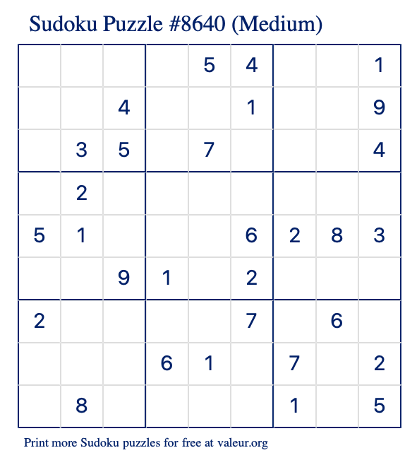 Free Printable Medium Sudoku Puzzle number 8640