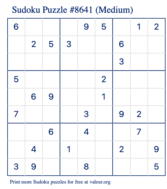 Free Printable Medium Sudoku Puzzle number 8641