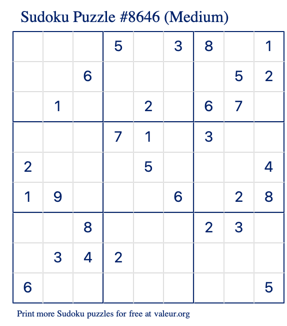 Free Printable Medium Sudoku Puzzle number 8646