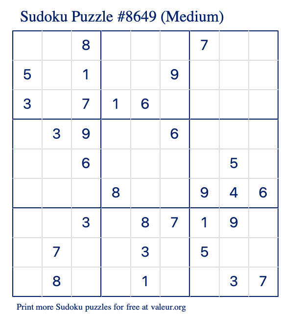 Free Printable Medium Sudoku Puzzle number 8649