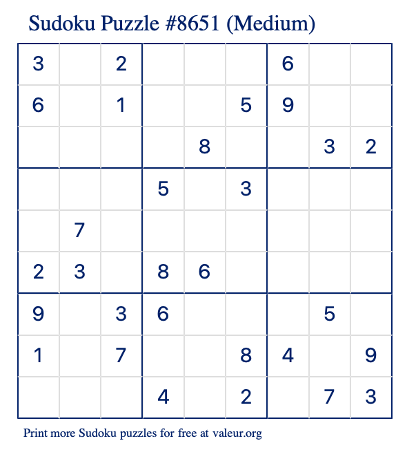 Free Printable Medium Sudoku Puzzle number 8651